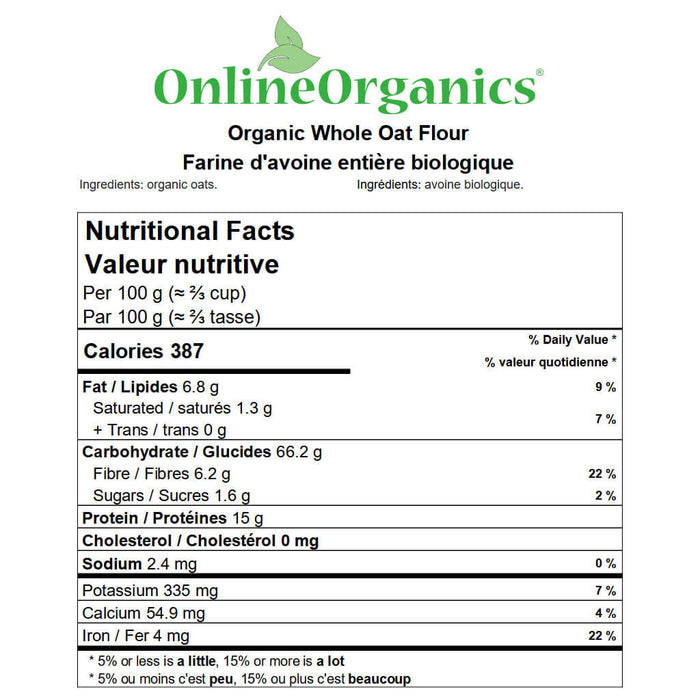 Organic Whole Oat Flour Nutritional Facts
