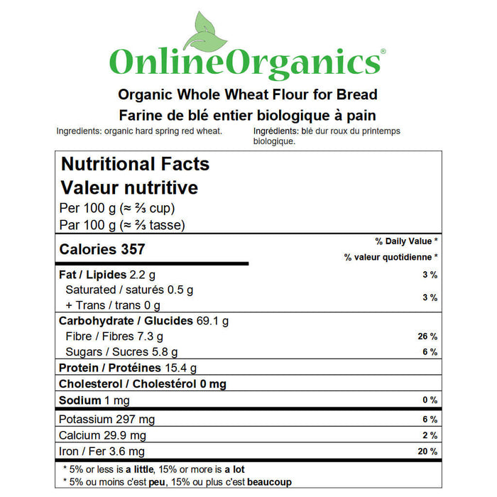 Organic Whole Wheat Flour for Bread Nutritional Facts