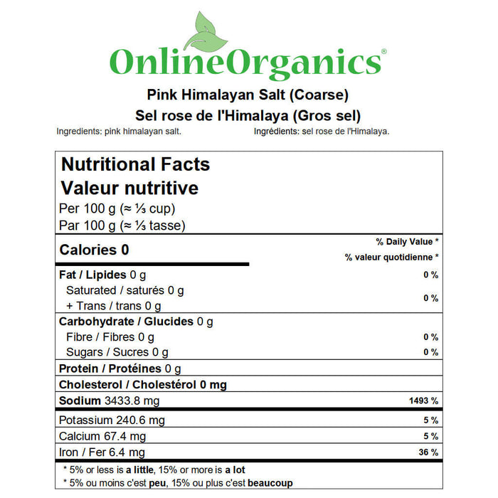 Pink Himalayan Salt (Coarse) Nutritional Facts