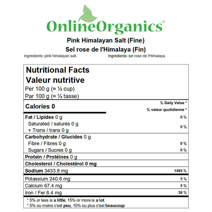 Pink Himalayan Salt (Fine) Nutritional Facts